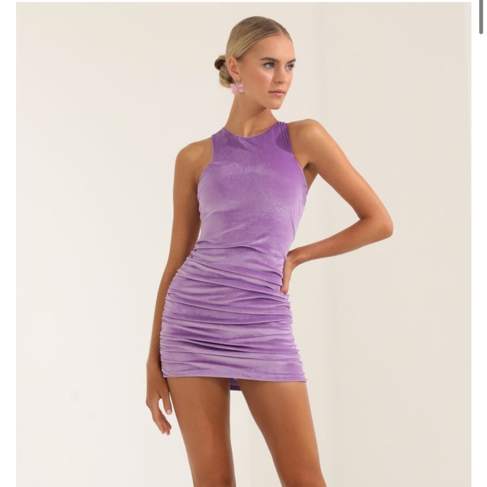 Purple stretchy velvety body con lucy in the sky dress